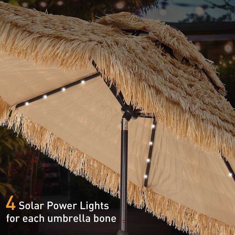 Autlaycil 9ft Hula Thatched Tiki Umbrella with Crank (No Base).