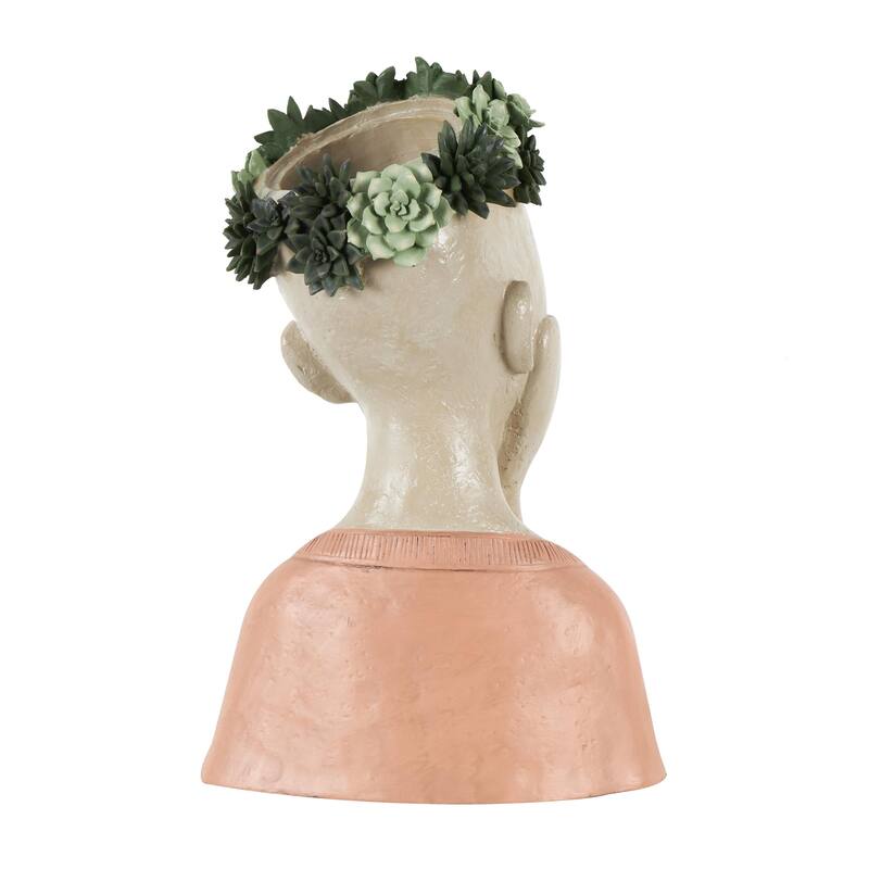 Resin Woman Bust Indoor Outdoor Planter with Succulent or Flower Crown and Orange or Blue Top - Beige - Roche River Decor
