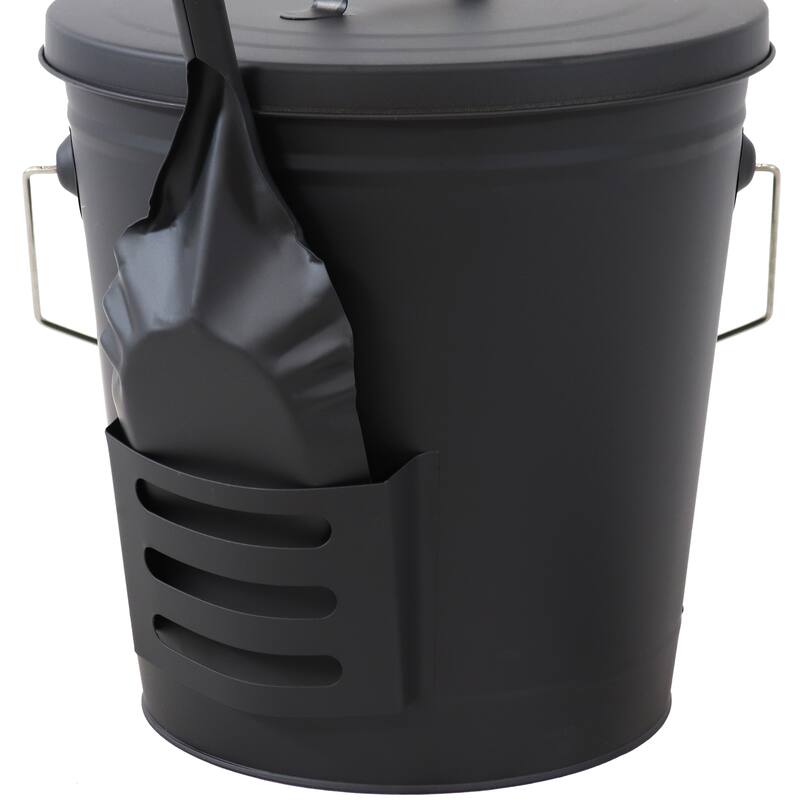 Steel Fireplace Ash Bucket with Lid, Shovel and Brush