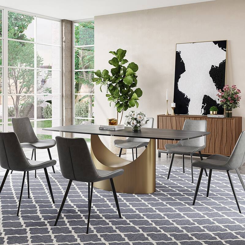63"-94" Hobart Modern Dining Table with Rectangular Sintered Stone Tabletop and Carbon Steel Leg for 4-10