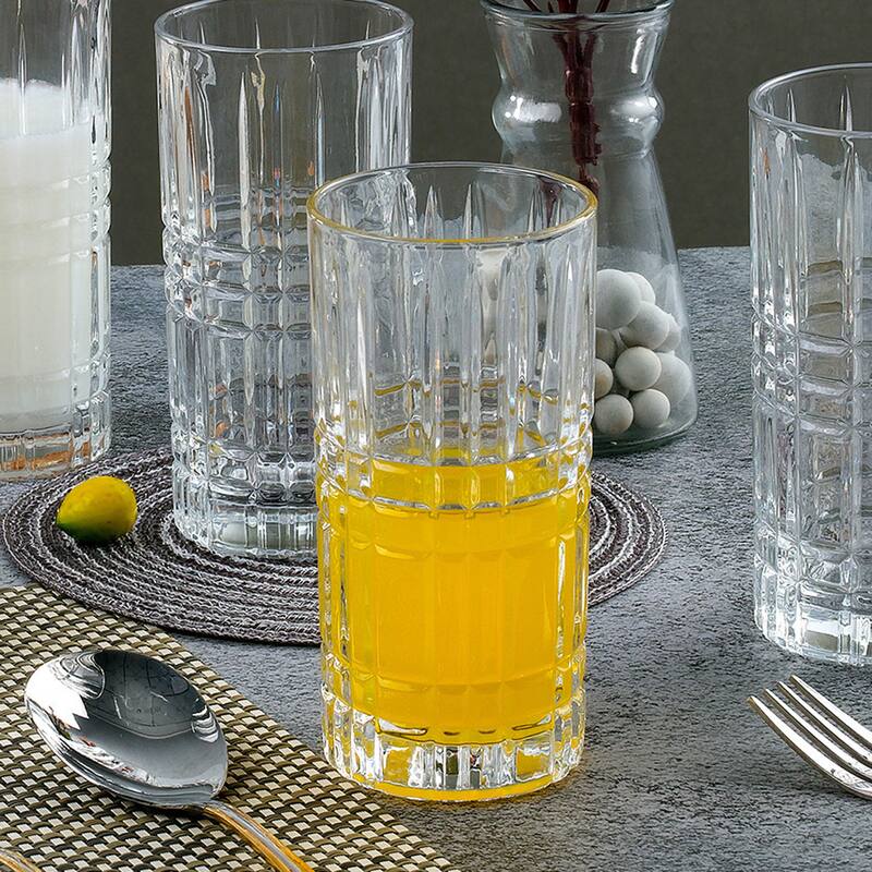 Lorren Home Trends 12 OZ Drinking Glass-Textured Cut Glass, Set of 6