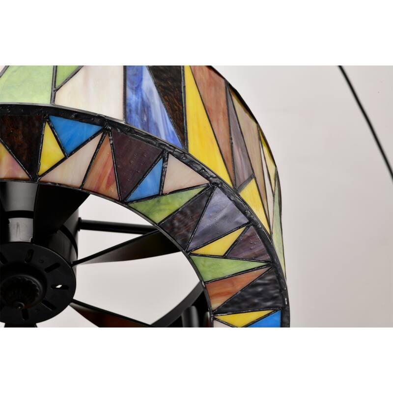 Svenja Black Lighted Ceiling Fan with Multi-Colored Earth Tones Tiffany Style Glass Shade Fandelier with Remote - MultiColored