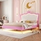preview thumbnail 4 of 12, Full Size Upholstered Platform Bed with LED Lights and Crown Headboard