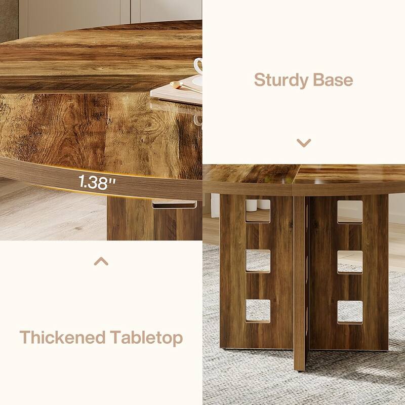 47 Inches Brown Engineered Wood Dining Table, Round Kitchen Table for 4-6 People