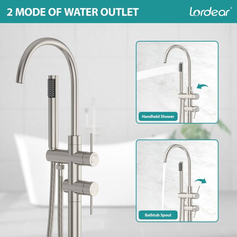 Lordear Bathtub Faucet Tub Filler Swivel Faucet with Hand Shower, Swivel Spout