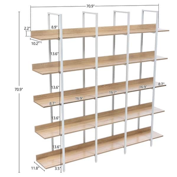 Triple Wide 5-Tier Bookshelf, Large Open Bookcase, Vintage Industrial Style Book Shelf Wood and Metal Etager - as picture - Bed Bath & Beyond