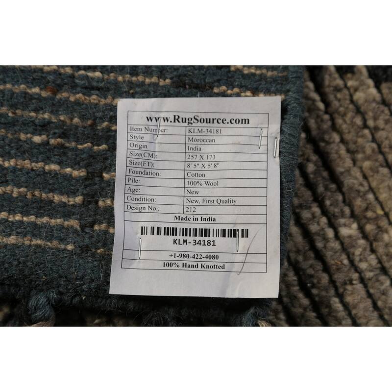Striped Trellis Moroccan Oriental Area Rug Handmade Wool Carpet - 5'8" x 8'5"