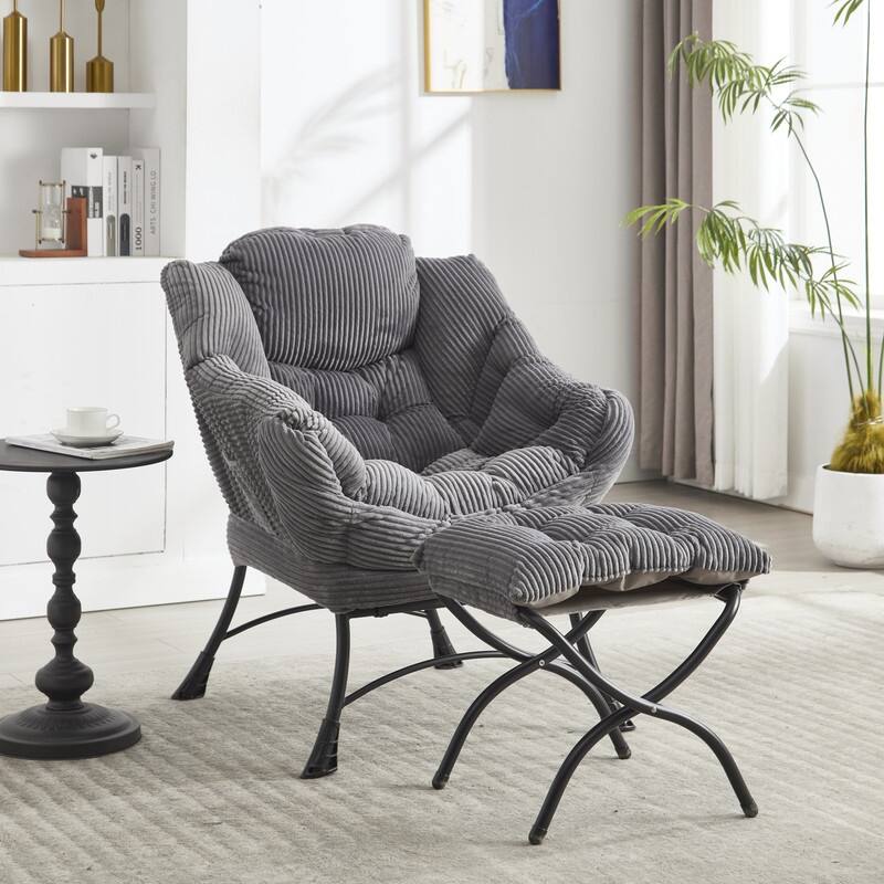 Modern Lounge Chair with Ottoman - Plush Reading Accent Chair with Footrest and Side Pocket