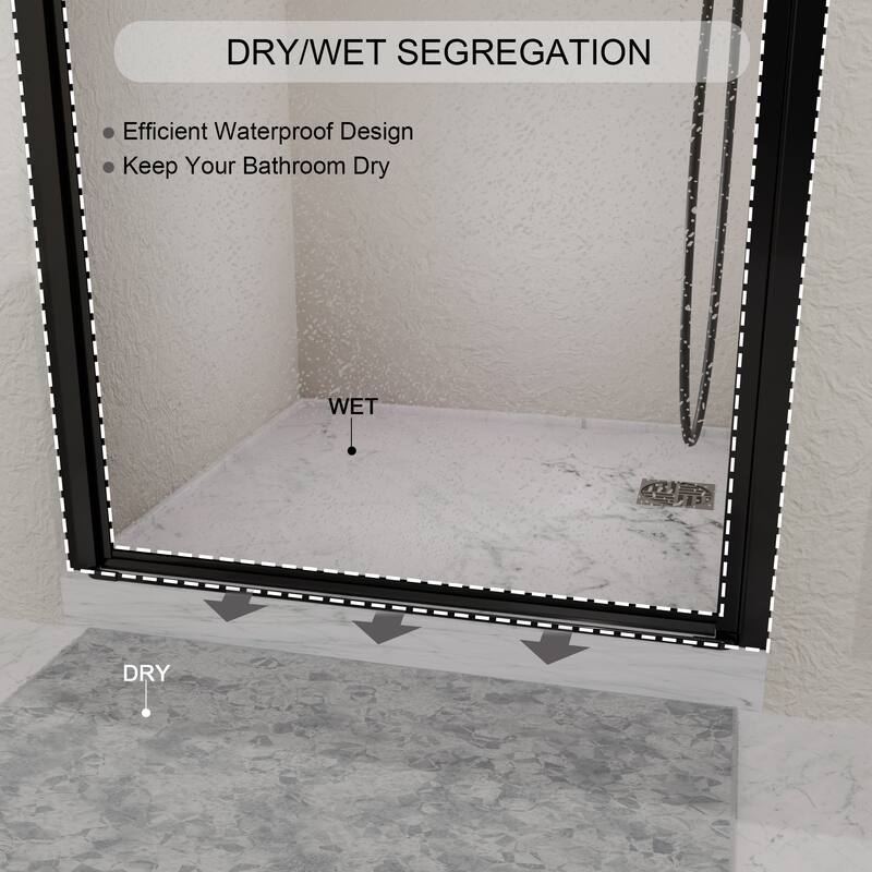 GDFStudio - Langford Semi-Frameless Pivot Shower Door with Tempered Glass Adjustable Width