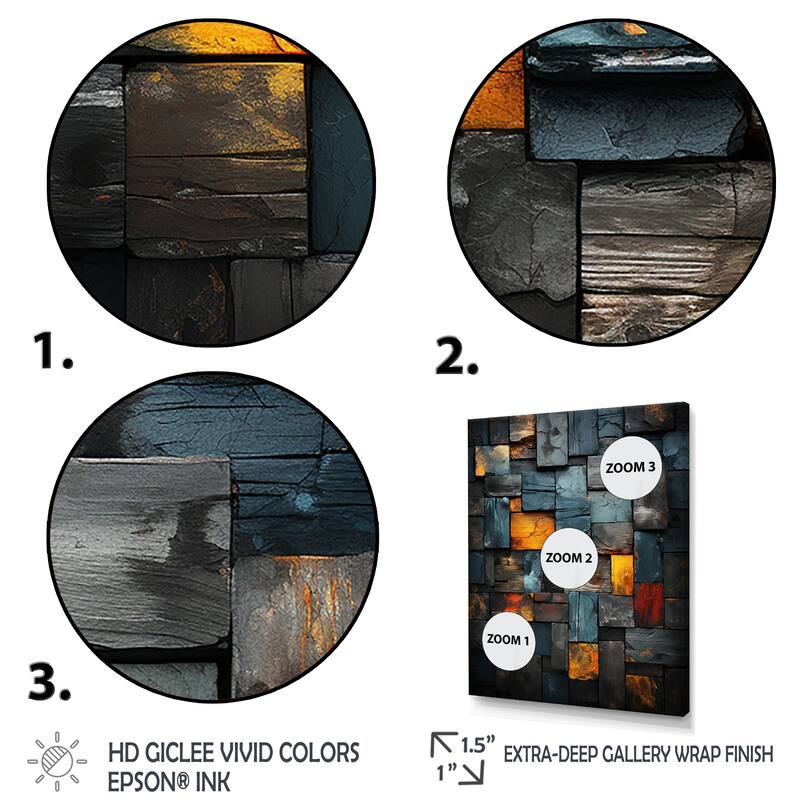 Designart "Grunge Gold Cubes Abstract Geometric VII" Abstract Tile Wall Decor Gold Modern Living Room Framed Canvas Art