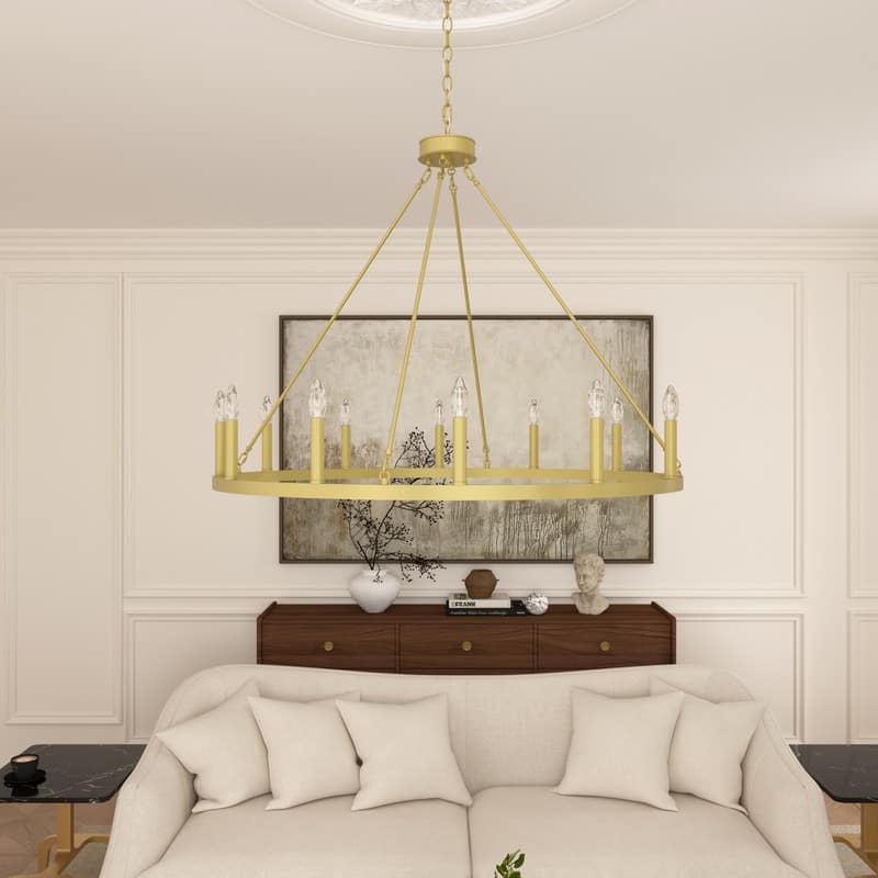 Acroma 12-light Farmhouse 40In Wagon Wheel Chandelier with UL - 40'' D x 138'' H