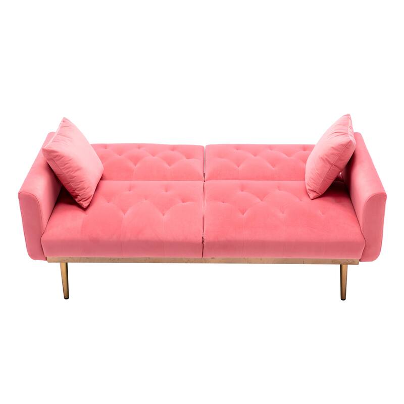 65.35" Velvet Futon Sofa Bed with Adjustable Backrest