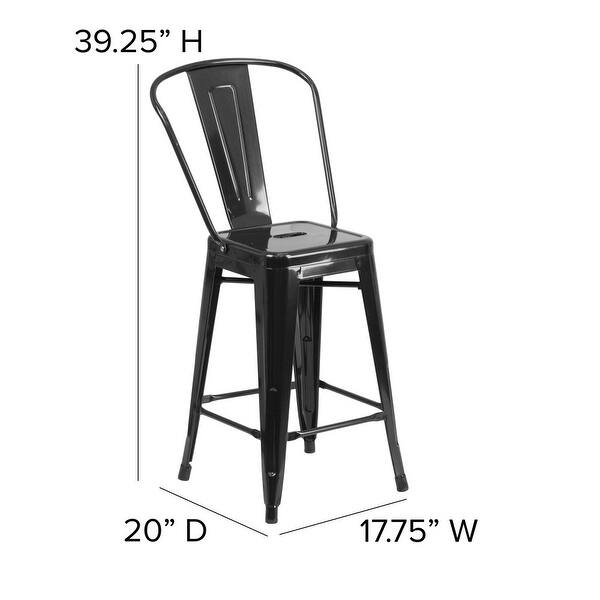 dimension image slide 5 of 9, 24'' High Metal Indoor-Outdoor Counter Height Stool with Back