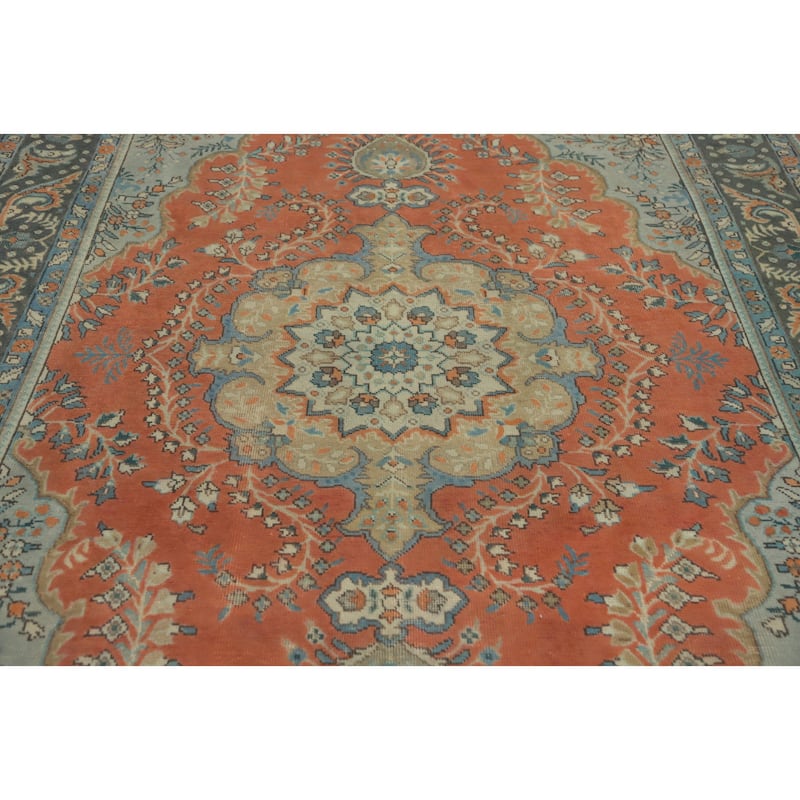Hand Knotted Oriental 100% Wool Carpet Traditional Floral Oranges & Rust Tabriz Area Rug - 9' 11'' X 6' 6''