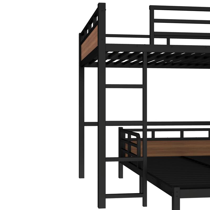 Roomfitters Twin/Full/Queen Metal Bunk Bed & Loft Bed with Raised Safety Fence, Convertible Platform Design, Vintage Wood