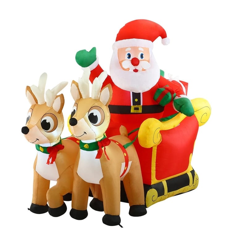 6 ft. Tall Red, Brown & White Vinyl Santa Claus on Sleigh Inflatable - Multicolor