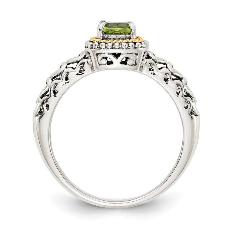 Curata 925 Sterling Silver Polished Prong set With 14k Peridot Ring