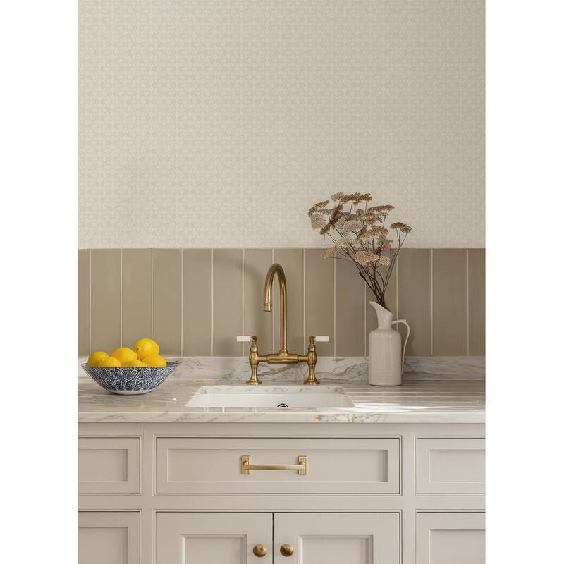 Chesapeake Phlox Beige Floral Stamp Wallpaper