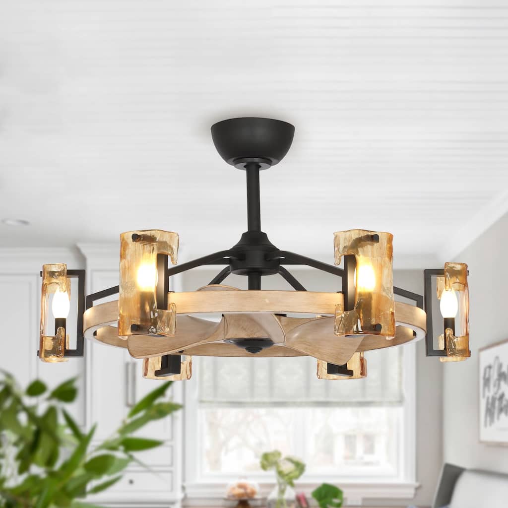34" Modern 6-light Chandelier LED Ceiling Fan with Remote - 34-in