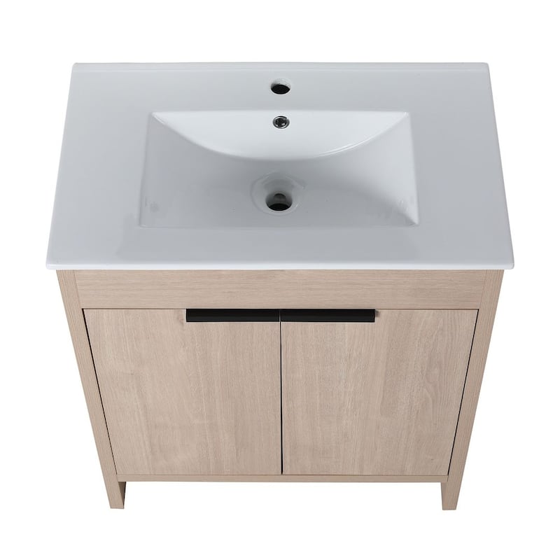 24", 30", 36" Freestanding Bathroom Vanity with White Ceramic Sink & Soft-Close Doors