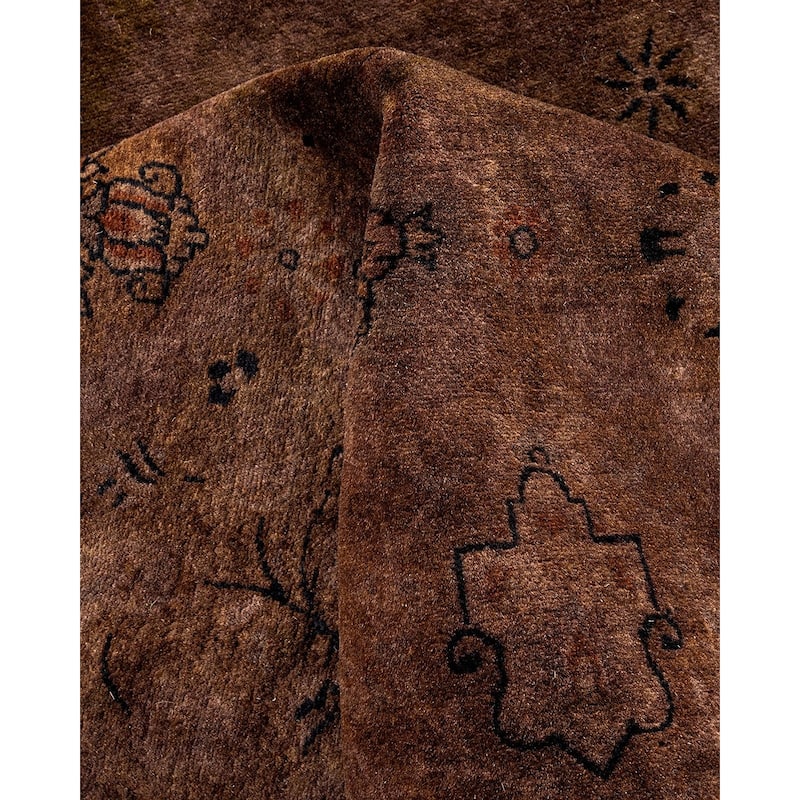 Overton Hand Knotted Wool Vintage Inspired Modern Contemporary Overdyed Brown Octagon Area Rug - 5' 1" x 5' 1"
