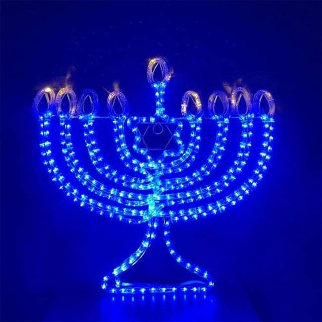 Outdoor Menorah LED Rope Light, IP65 Water Resistant, 120V - Blue