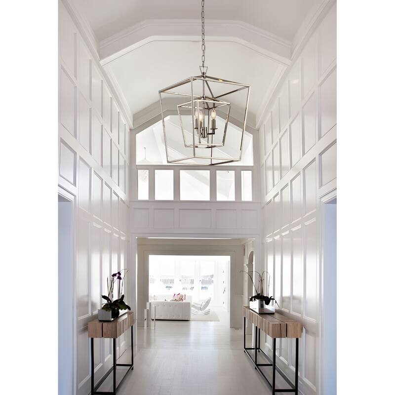 4 Light 29 inch Gilded Iron Extra Large Double Cage Lantern Pendant