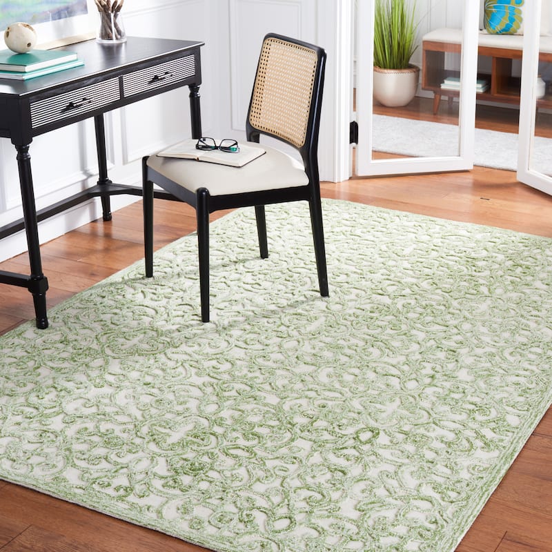 SAFAVIEH Handmade Trace Megane Modern Wool Rug - 6' Square - Ivory/Green