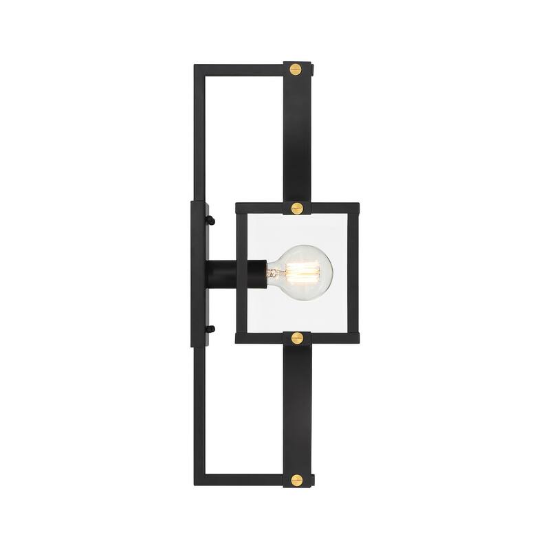 Raeburn 1-Light Outdoor Wall Lantern in Matte Black and Weathered Brushed Brass