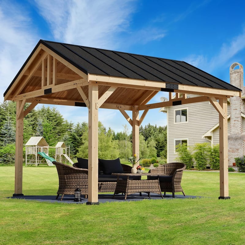 EROMMY Hardtop Asphalt Roof Spruce Wood Gazebo