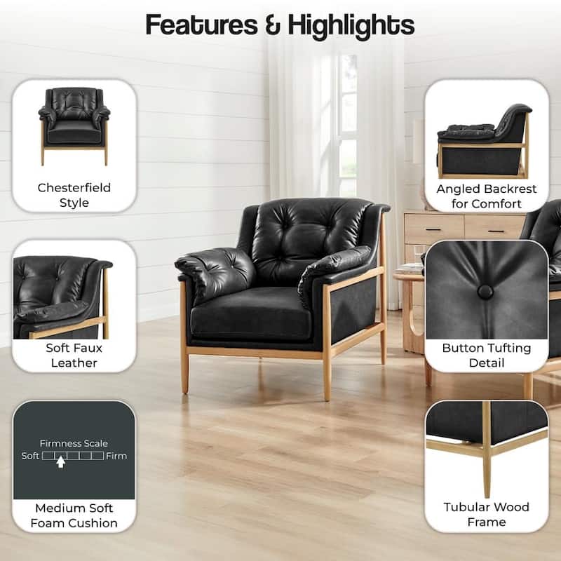 NPD Furniture Larry Faux Leather Tufted Accent Arm Chair