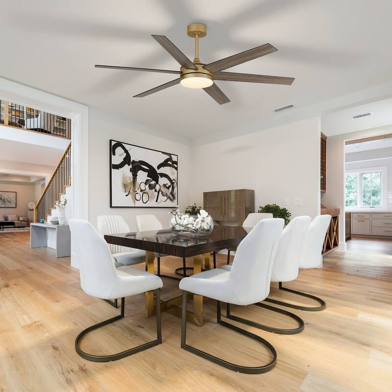 Vaczon 60" Transitional Gold Reversible Blades Smart Ceiling Fan with Dimmable LED Light and Remote