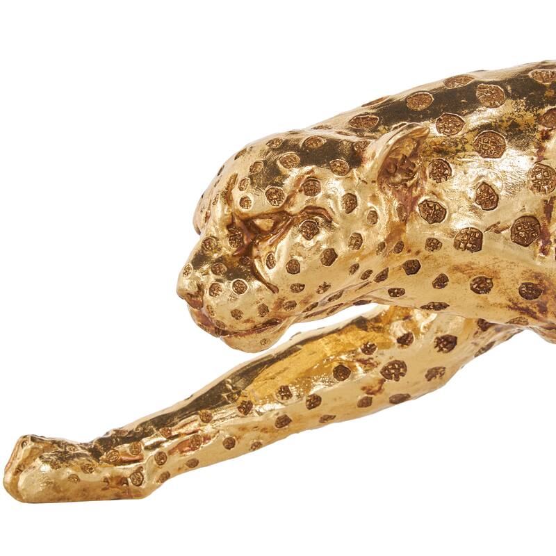 Gold Resin Leopard Sculpture with Textured Spots
