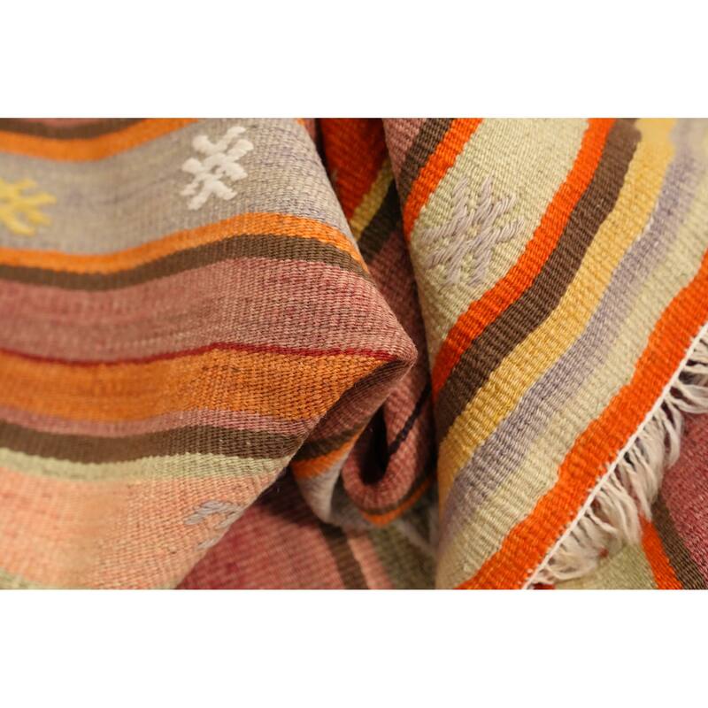 Hand Woven Oriental 100% Wool Carpet Southwestern Tribal Oranges & Rust Kilim Area Rug - 7' 11'' X 4' 6''