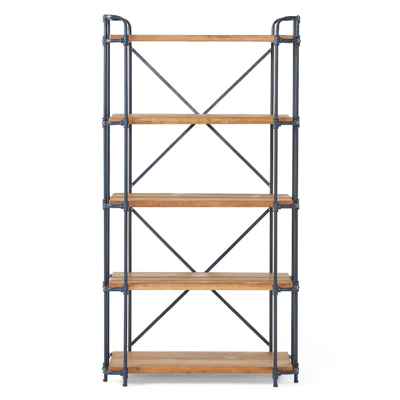 Yorktown Industrial 5 Shelf Firwood Bookcase by Christopher Knight Home