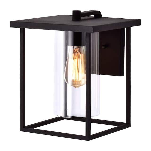 1-light 7in Outdoor Black Metal Wall Sconce with Clear Glass Shade