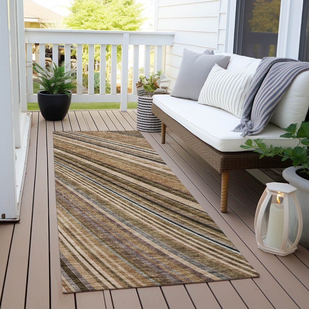 Machine Washable Indoor/ Outdoor Stripe Wave Chantille Rug