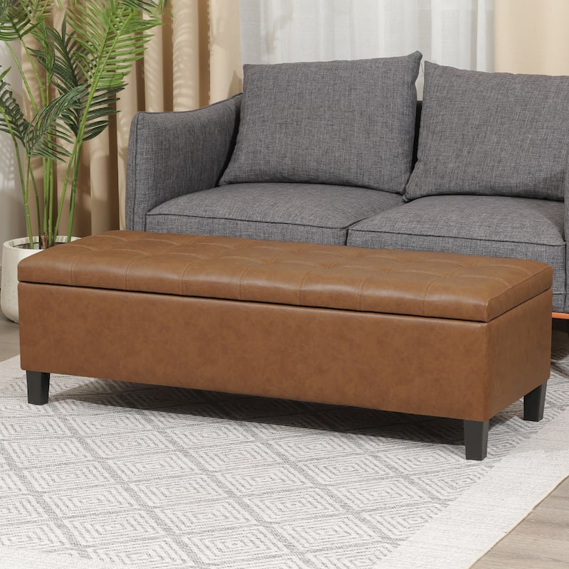 Adeco 50" Bonded Leather Storage Ottoman Bench