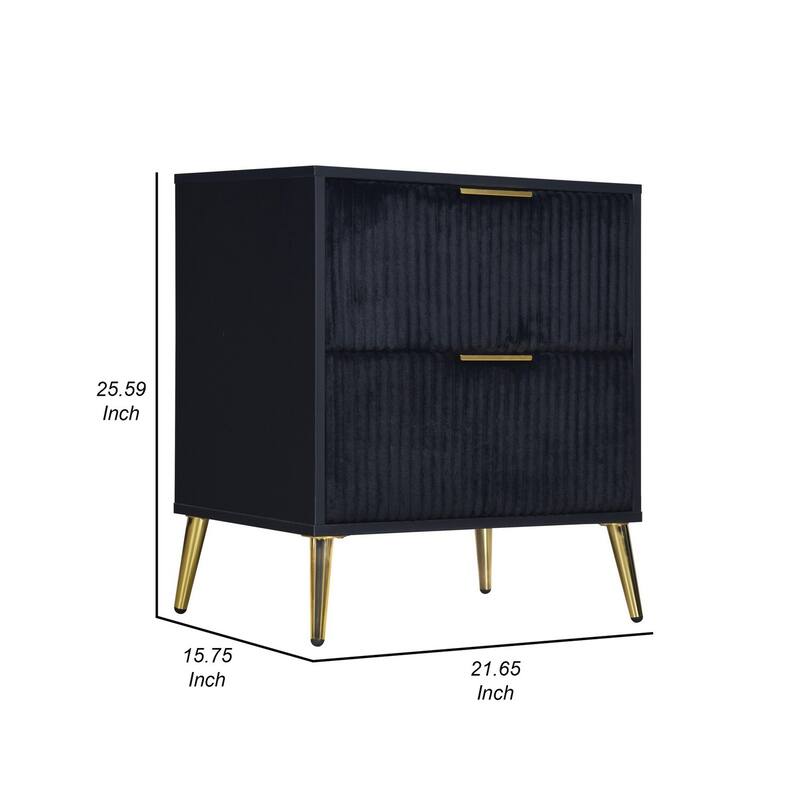 Black/Gold 2 Drawer 15.75 in. W Nightstand with Sturdy Hardware and Ample Storage