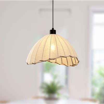 YANSUN BOHO Style Single-Light Woven Fabric Pendant Light, E26 Socket for Warm Ambiance - Black and White - 15.4*15.4*9.4