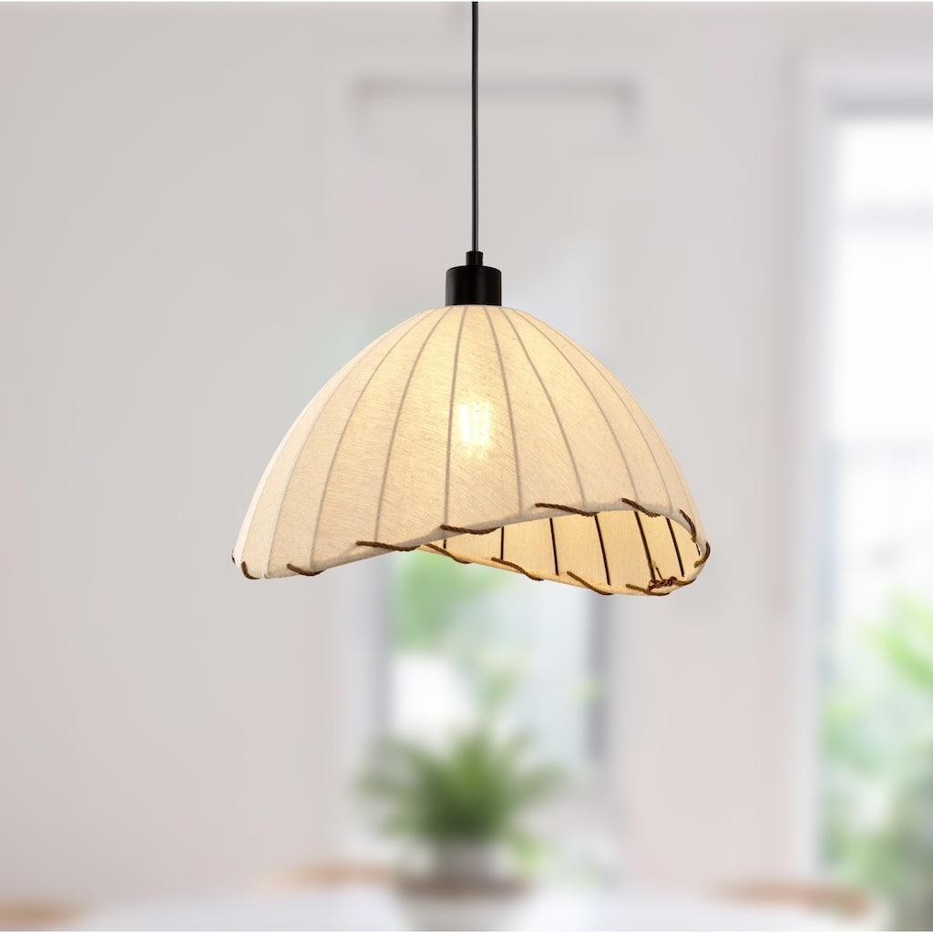 YANSUN BOHO Style Single-Light Woven Fabric Pendant Light, E26 Socket for Warm Ambiance - Black and White - 15.4*15.4*9.4