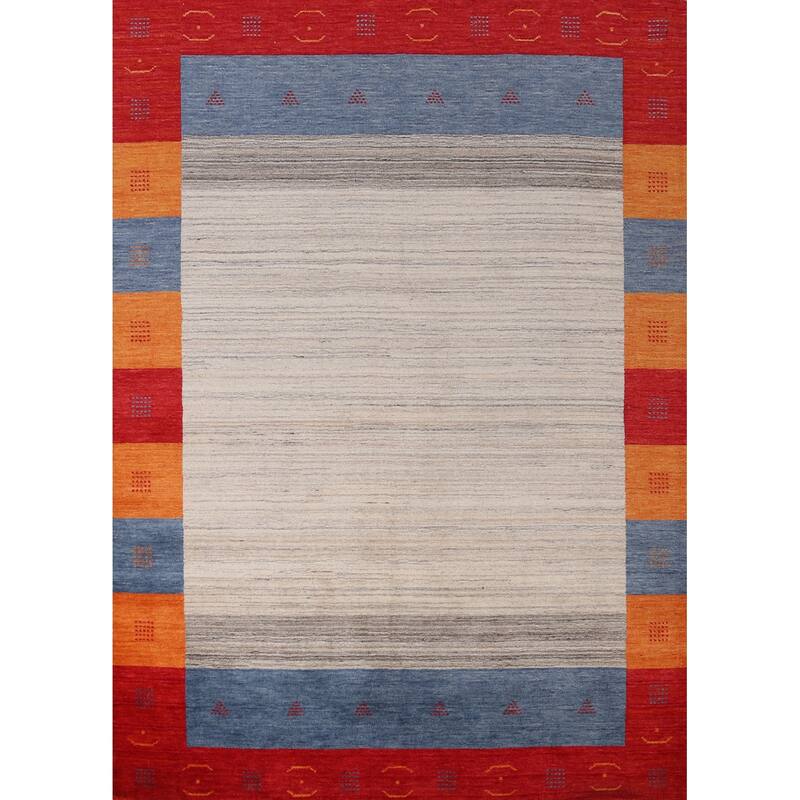 Beige Gabbeh Indian Area Rug Hand-Knotted Oriental Beige Wool Carpet - 6'1" x 7'11"