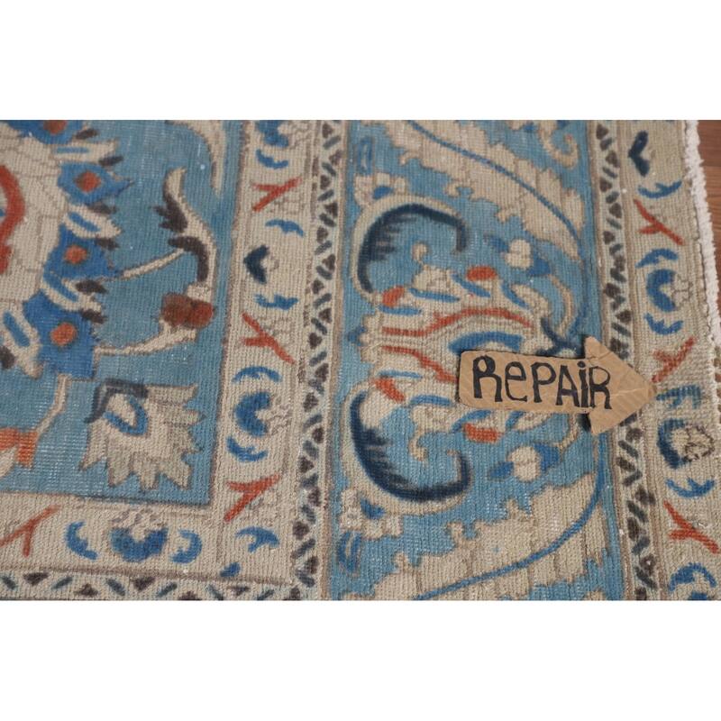 Over Dyed Blue Tabriz Persian Antique Area Rug Handmade Wool Carpet - 9'2"x 12'6"