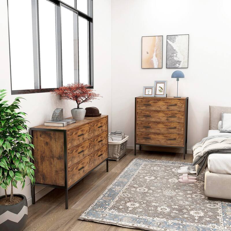 Wooden 4 Drawer Storage Dresser with Steel Frame