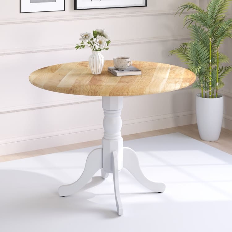 Rubber Wood Round Dining Table with Curved Legs and Adjustable Foot Pads - 40 x 40 x 29 inch (L x W x H)