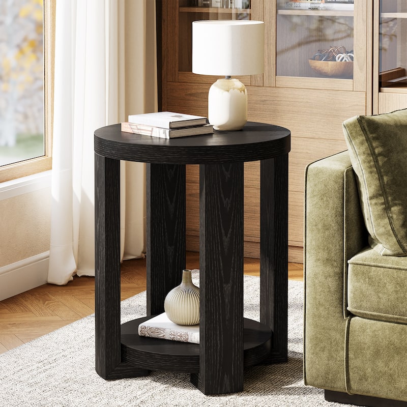 Side Table, 2-Tier Round End Table, Small Bedside Accent Furniture for Living Room, Bedroom