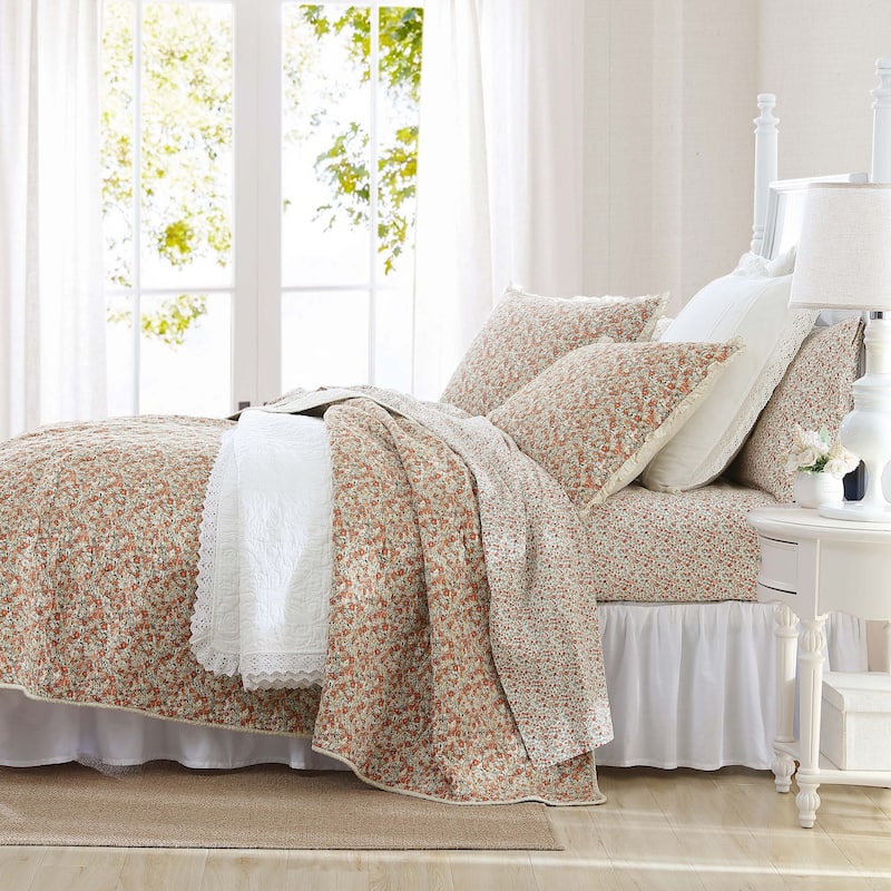 Laura Ashley Loveston Red Cotton Reversible Quilt Set