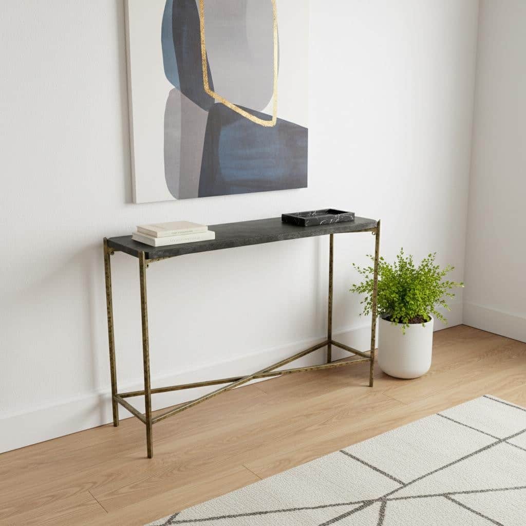 HomeRoots 32" Black and Gold Stone Frame Console Table - 32.00 in. x 24.00 in. x 8.00 in.
