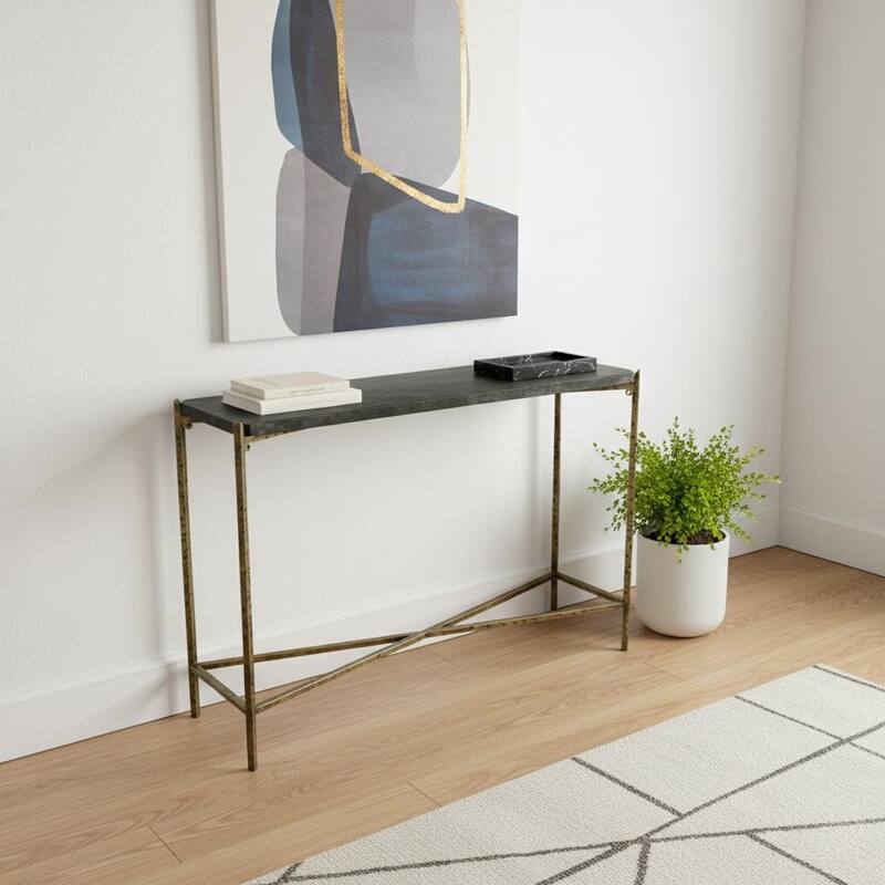 HomeRoots 32" Black and Gold Stone Frame Console Table - 32.00 in. x 24.00 in. x 8.00 in. - Black