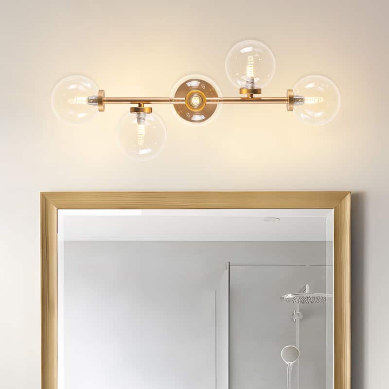 Modern 5-Light Bathroom Vanity Light Globe Glass Wall Sconces Minimalist Design